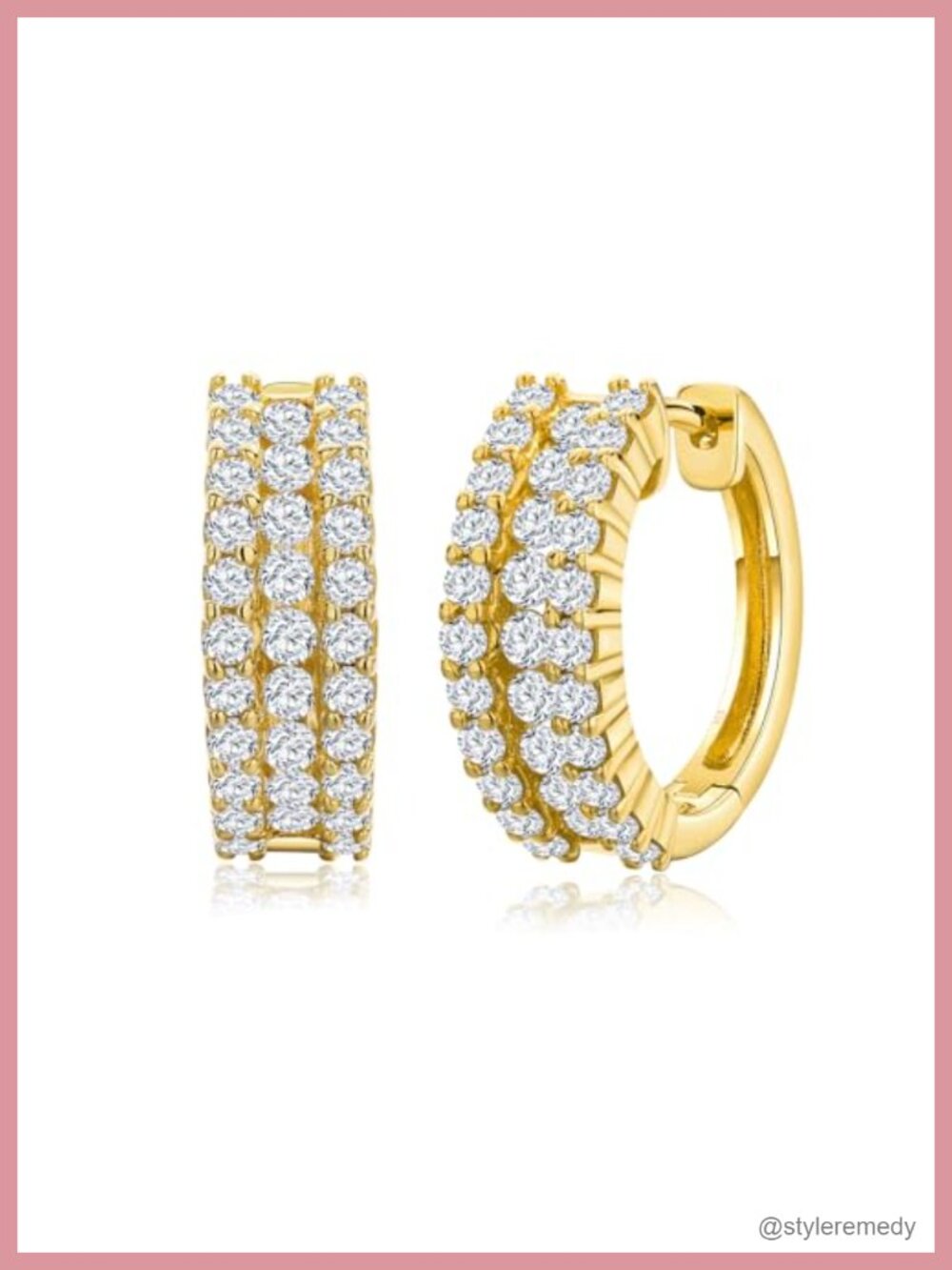 Sterling Silver Hoop Earrings 14k Gold Plated Cubic Zirconia